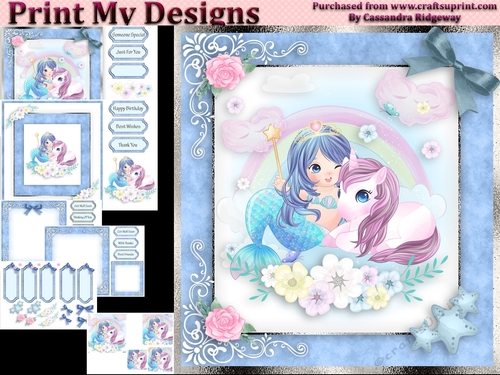 birthday card with cute flowers mermaid