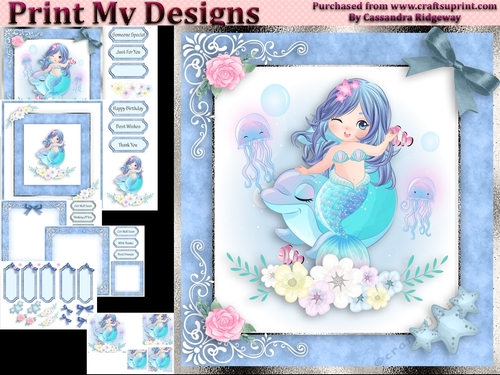 birthday card with cute flowers mermaid