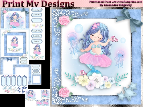 birthday card with cute flowers mermaid
