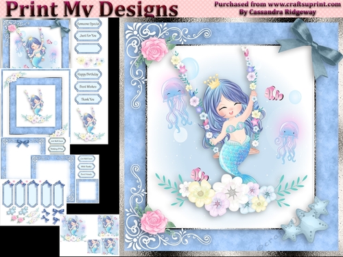 birthday card with cute flowers mermaid