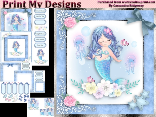 birthday card with cute flowers mermaid