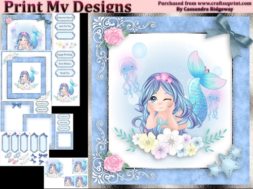 birthday card with cute flowers mermaid