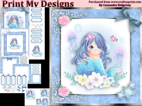 birthday card with cute flowers mermaid
