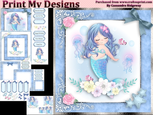 birthday card with cute flowers mermaid