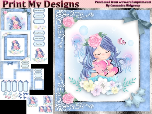 birthday card with cute flowers mermaid