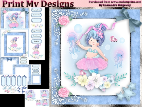 birthday card with cute flowers mermaid