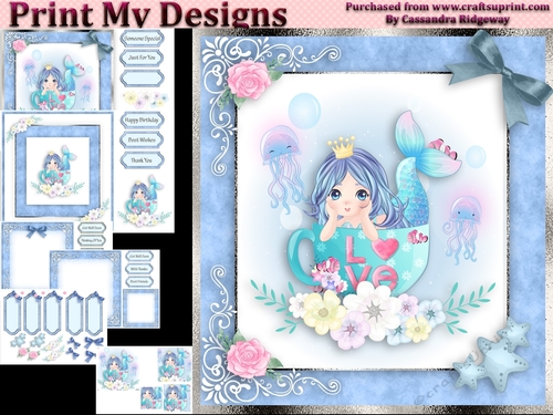birthday card with cute flowers mermaid