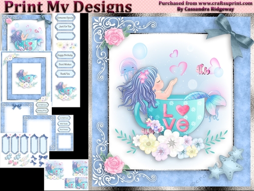birthday card with cute flowers mermaid