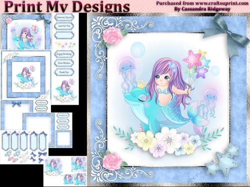 birthday card with cute flowers mermaid