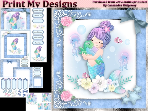 birthday card with cute flowers mermaid