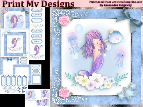 birthday card with cute flowers mermaid