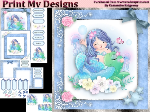 birthday card with cute flowers mermaid