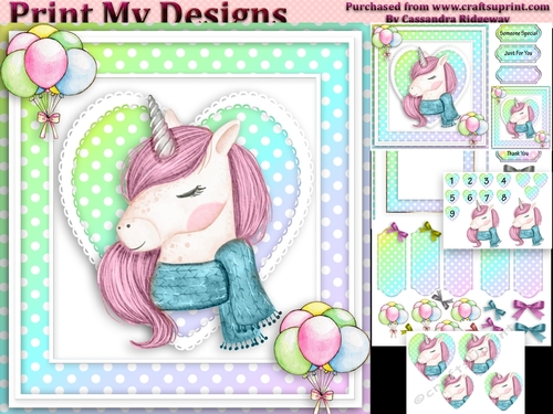 unicorn Happy birthday card with numbers