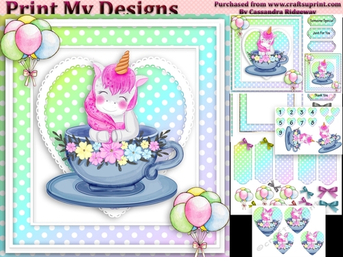 unicorn Happy birthday card with numbers
