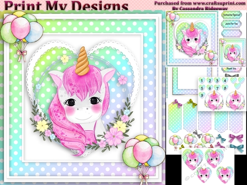unicorn Happy birthday card with numbers