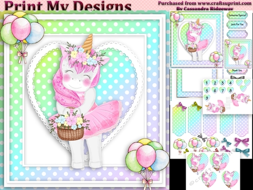 unicorn Happy birthday card with numbers