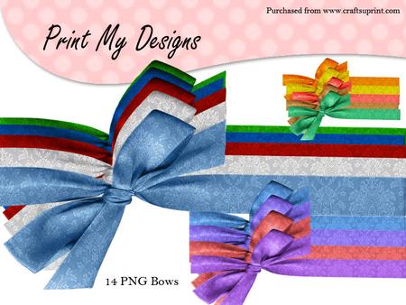 14 Mulitcolor Bows with a Damask Patten