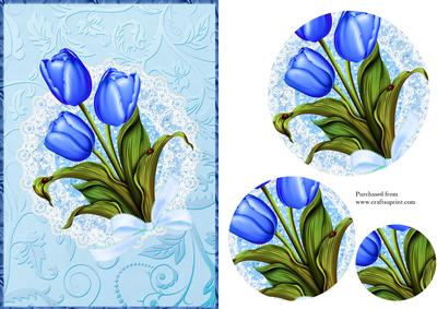 Deluxe A5 Blue Tulip Card Fronts with Bow