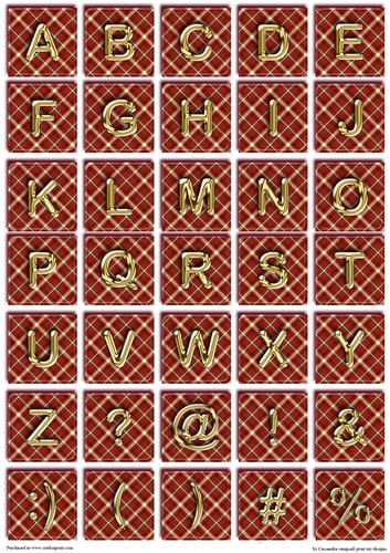 Red tartan on Gold Alphabet Sheet