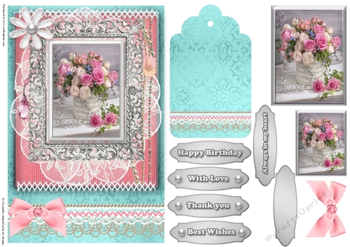 Shabby Chic Quick Card with gems tag, and lace