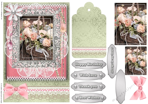 Shabby Chic Quick Card with gems tag, and lace