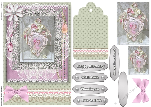 Shabby Chic Quick Card with gems tag, and lace