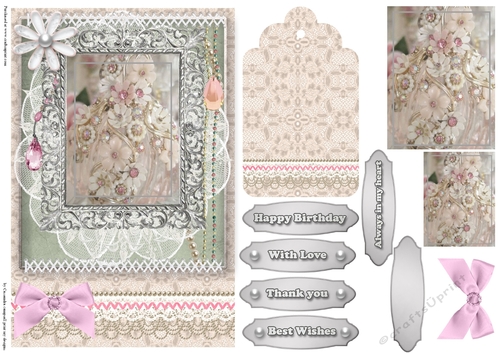 Shabby Chic Quick Card with gems tag, and lace