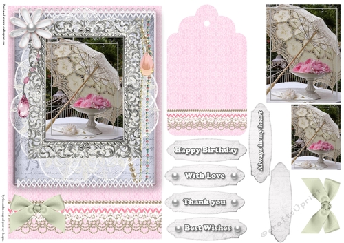 Shabby Chic Quick Card with gems tag, and lace