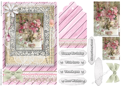 Shabby Chic Quick Card with gems tag, and lace