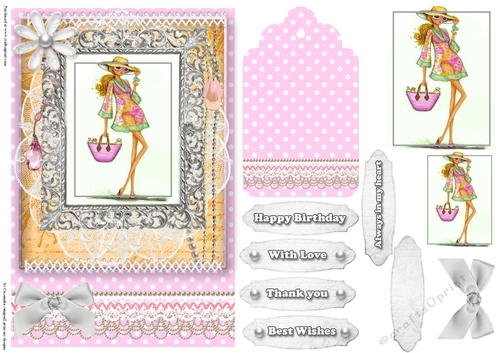 Shabby Chic Quick Card with gems tag, and lace