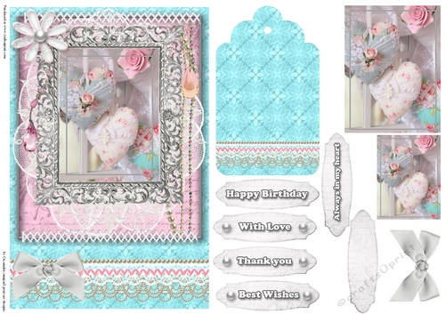 Shabby Chic Quick Card with gems tag, and lace
