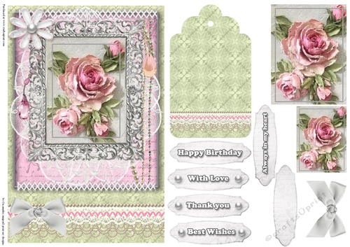 Shabby Chic Quick Card with gems tag, and lace