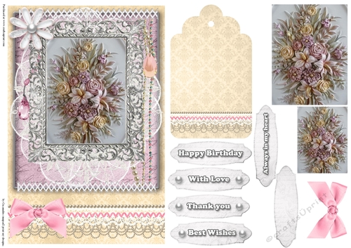 Shabby Chic Quick Card with gems tag, and lace