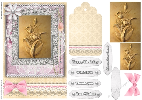 Shabby Chic Quick Card with gems tag, and lace
