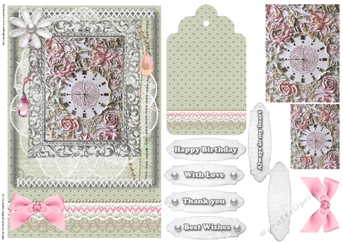 Shabby Chic Quick Card with gems tag, and lace