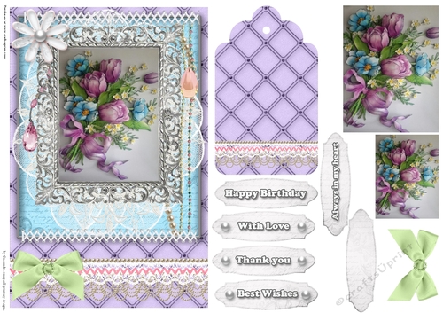 Shabby Chic Quick Card with gems tag, and lace