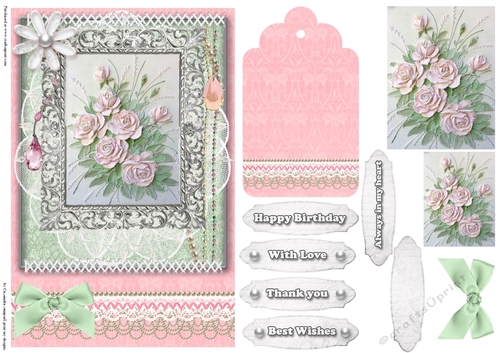 Shabby Chic Quick Card with gems tag, and lace