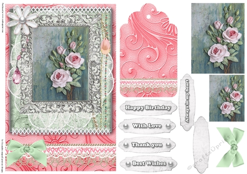 Shabby Chic Quick Card with gems tag, and lace