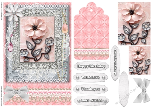 Shabby Chic Quick Card with gems tag, and lace