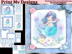 birthday card with cute flowers mermaid