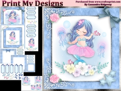 birthday card with cute flowers mermaid