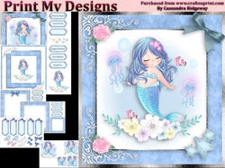 birthday card with cute flowers mermaid