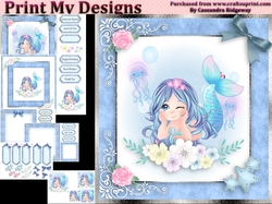 birthday card with cute flowers mermaid