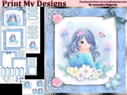 birthday card with cute flowers mermaid