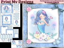 birthday card with cute flowers mermaid