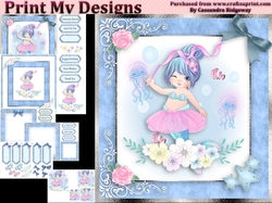birthday card with cute flowers mermaid