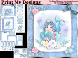 birthday card with cute flowers mermaid