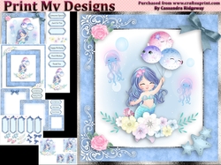 birthday card with cute flowers mermaid