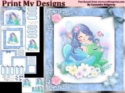 birthday card with cute flowers mermaid