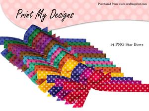 14 Mulitcolor Bows with a Star Patten